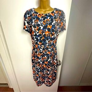 Hugo Boss Navy‎ Blue & Orange Floral Patterned Katya Viscose Dress 4 *Like New*